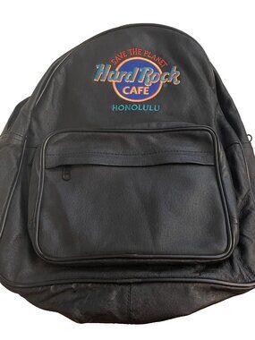 Hard Rock Cafe Vintage Honolulu Backpack Leather Black Zipper Pocket